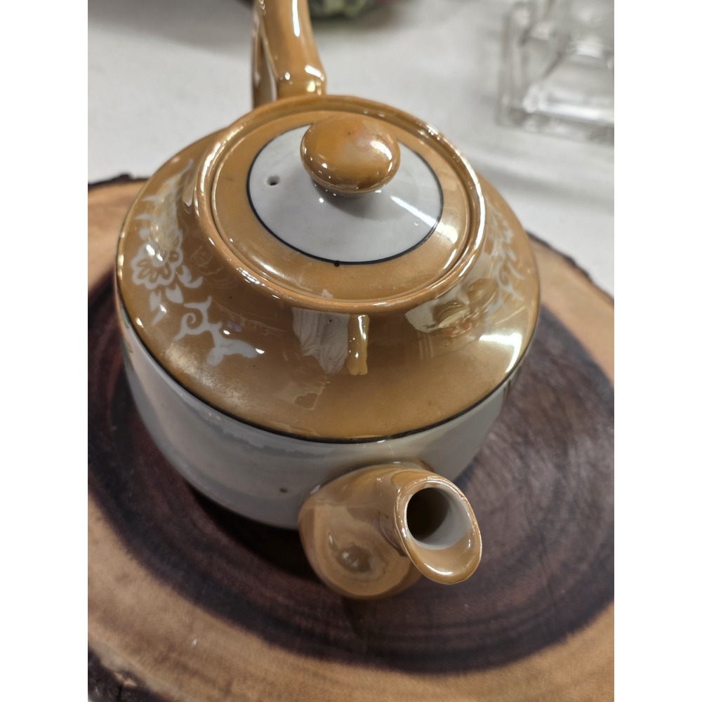 Vintage Japan Brown Floral Handpainted Lusterware Tea Pot With Lid - Picture 4 of 16